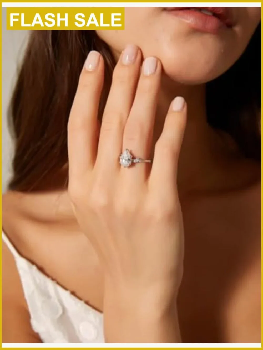 Pear Cut Cubic Zirconia Halo Ring White Gold Plated Brass Engagement Promise